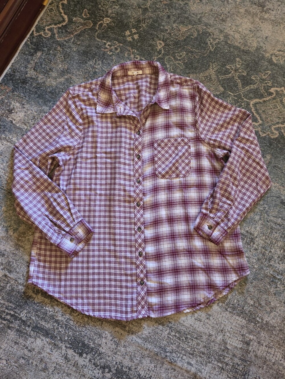 Maurices Plaid Button Down Shirt Plus Size 0X Burgundy White Long Sleeve